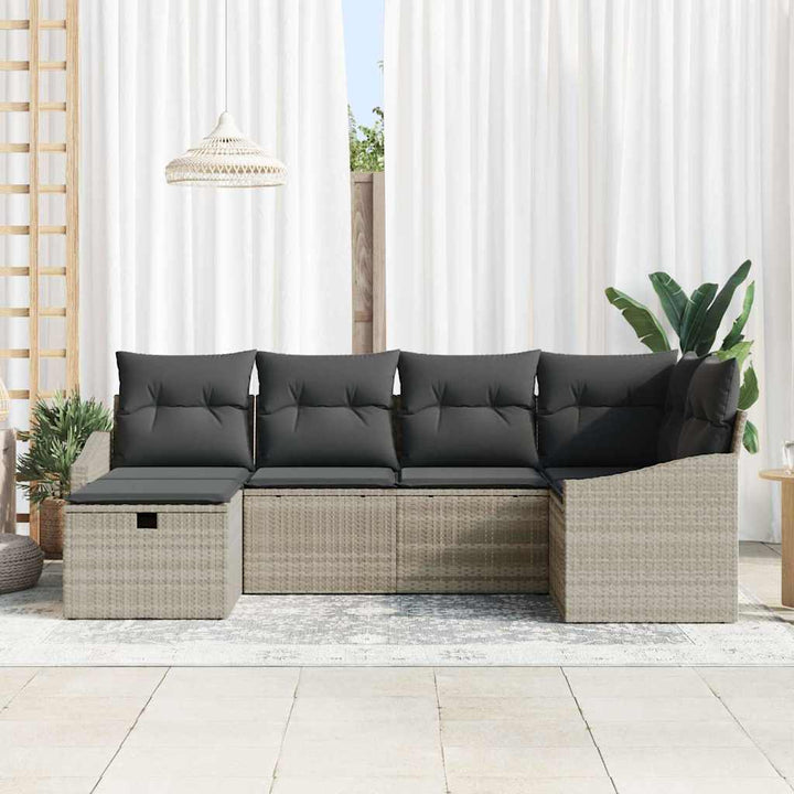 Sofa Sæt 6 stk. Lys Grå og Grå polyrattan