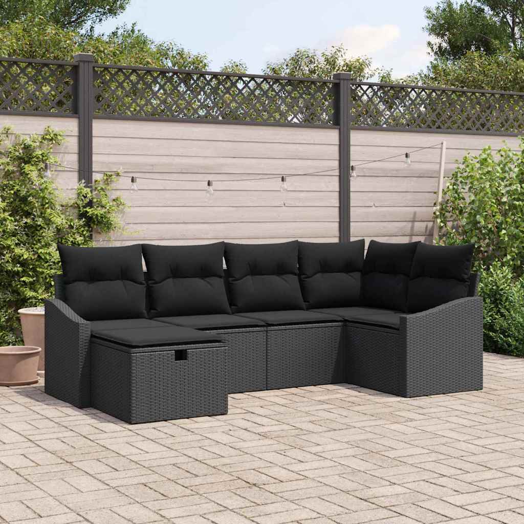 Sofa Sæt med pude med opbevaring 6 pcs Sort polyrattan