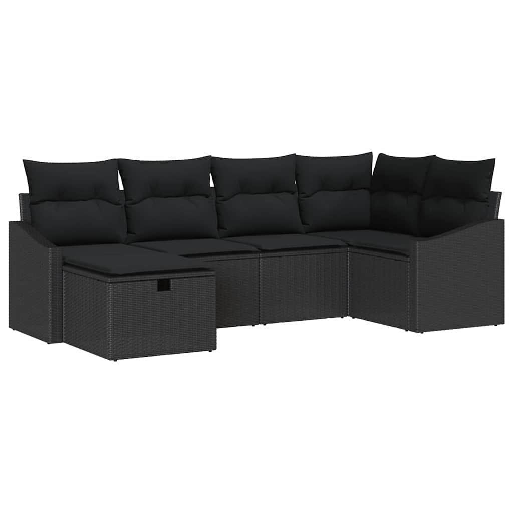 Sofa Sæt med pude med opbevaring 6 pcs Sort polyrattan
