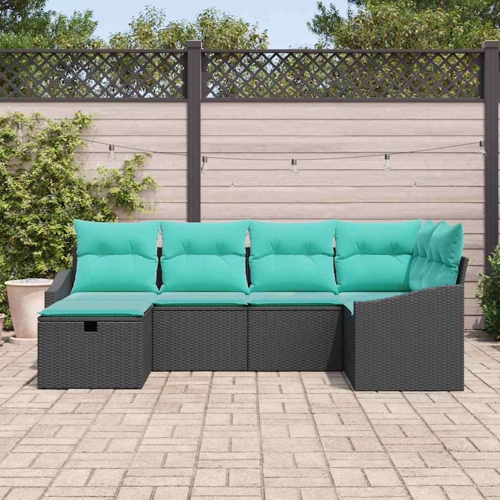 Sofa Sæt med pude med opbevaring 6 pcs Sort polyrattan
