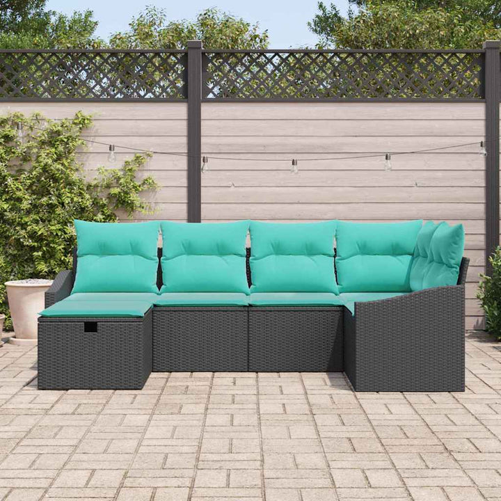 Sofa Sæt med pude med opbevaring 6 pcs Sort polyrattan