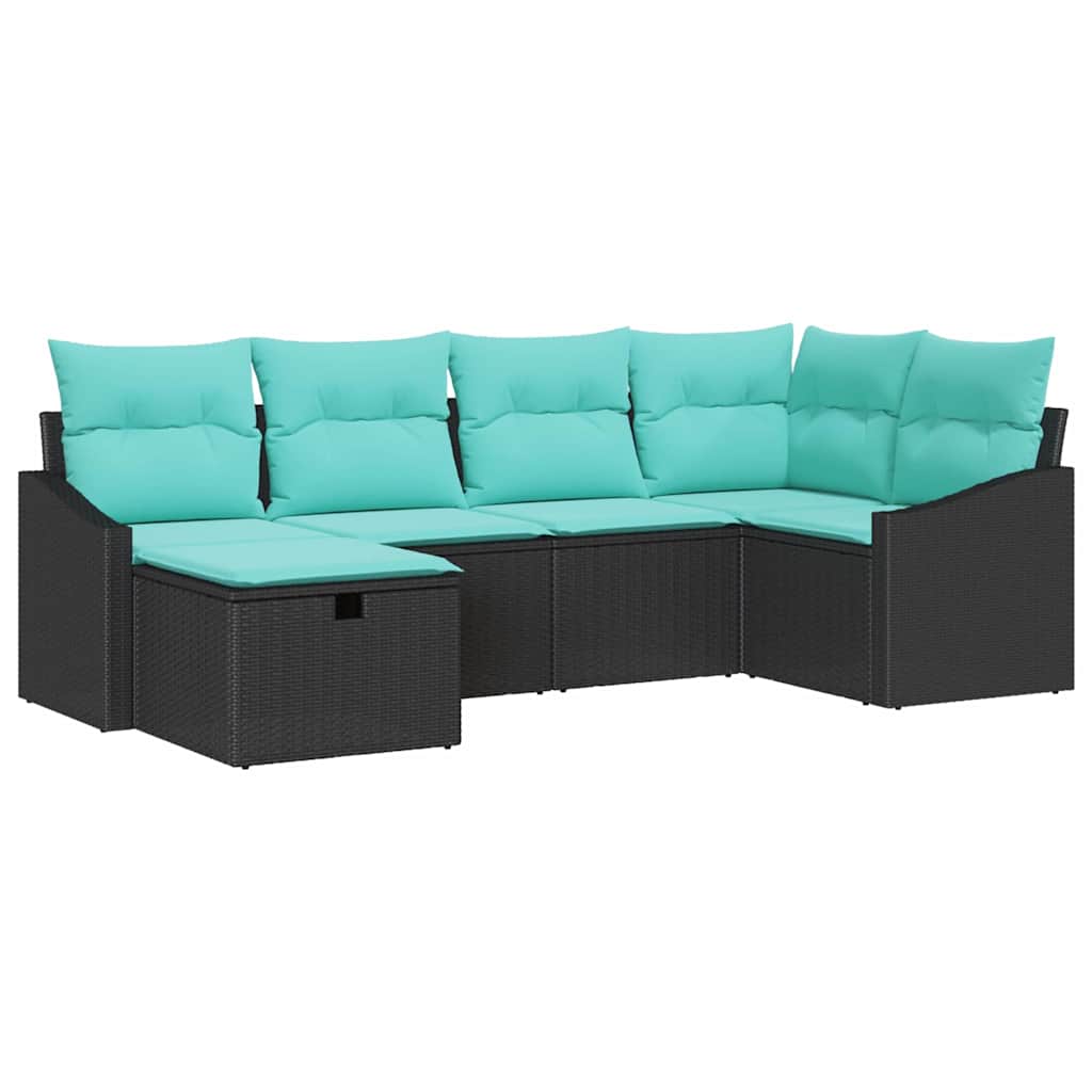 Sofa Sæt med pude med opbevaring 6 pcs Sort polyrattan