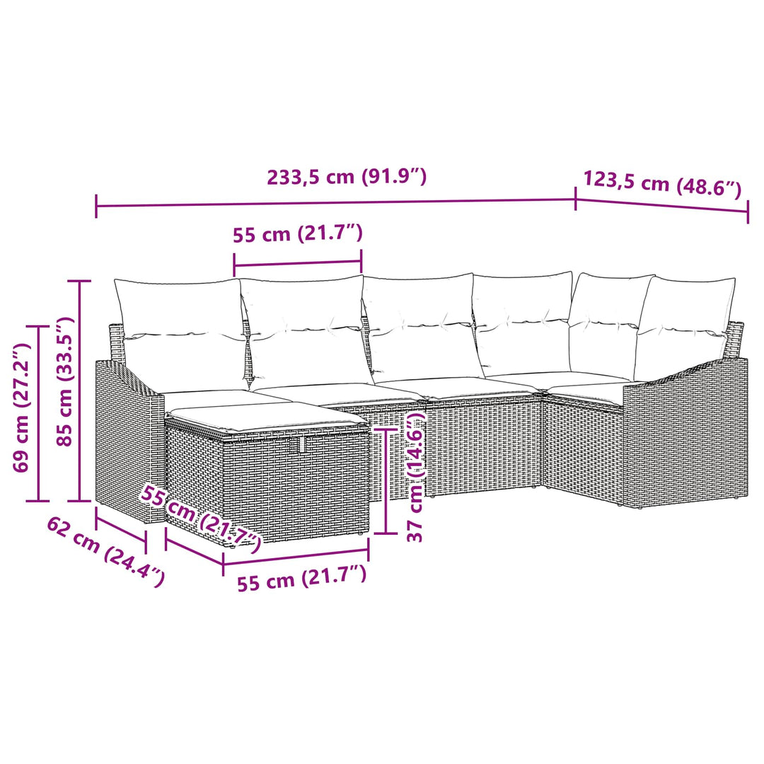 Sofa Sæt med pude med opbevaring 6 pcs Sort polyrattan