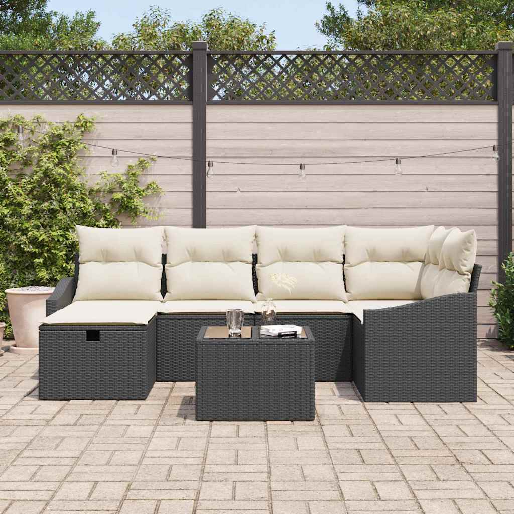 Sofa Sæt med pude med opbevaring Sort og Cream polyrattan