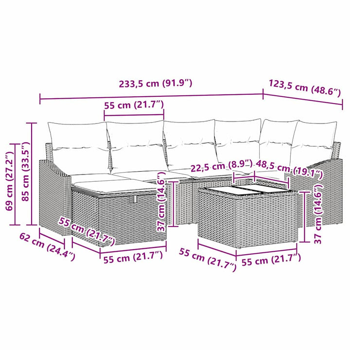 Sofa Sæt med pude med opbevaring Sort og Cream polyrattan
