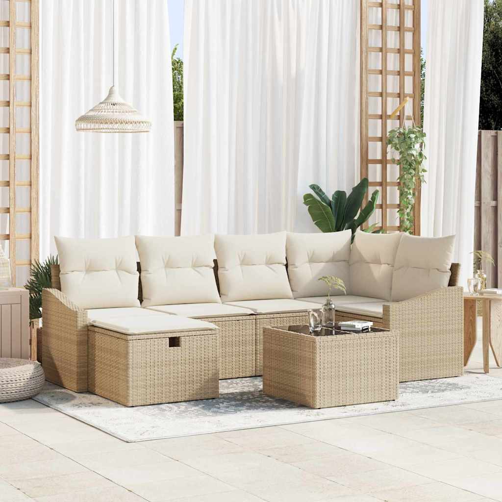Sofa Sæt med pude 7 pcs Beige og creme polyrattan