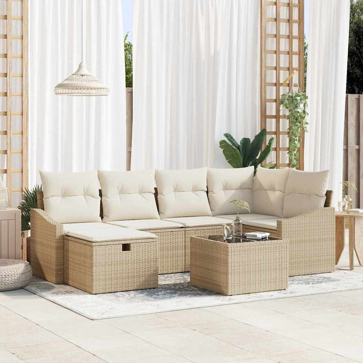 Sofa Sæt med pude 7 pcs Beige og creme polyrattan
