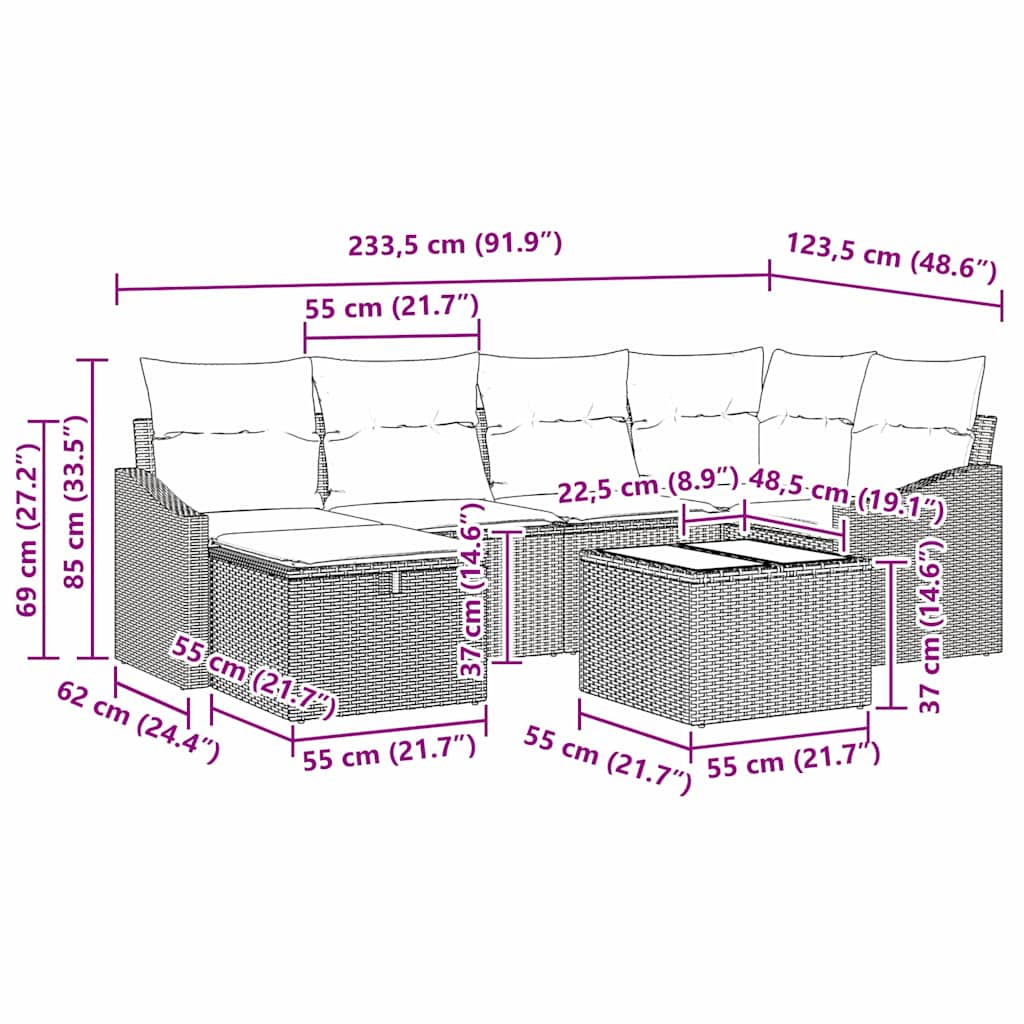 Sofa Sæt 7 stk. Lys Grå og Grå polyrattan