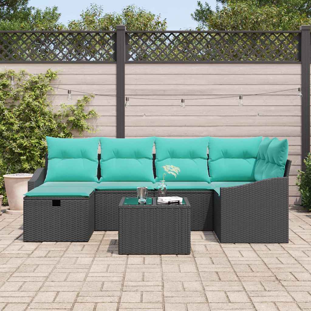 Sofa Sæt med pude med opbevaring Sort polyrattan