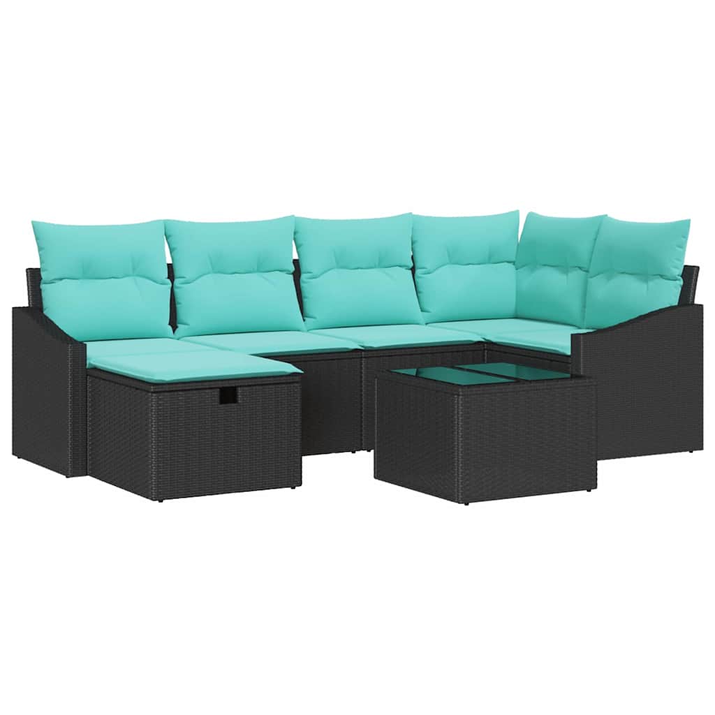 Sofa Sæt med pude med opbevaring Sort polyrattan