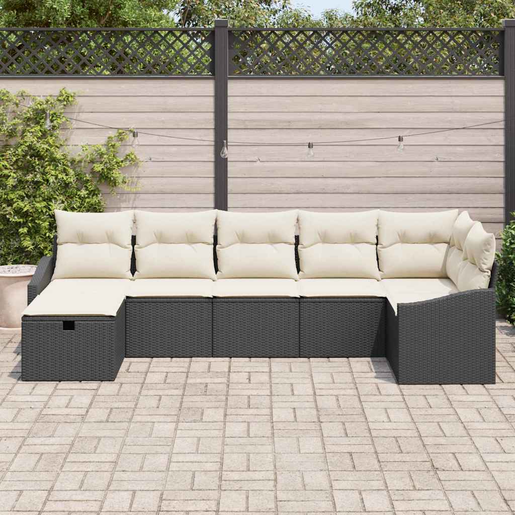 Sofa Sæt med pude med opbevaring 7 pcs Sort polyrattan