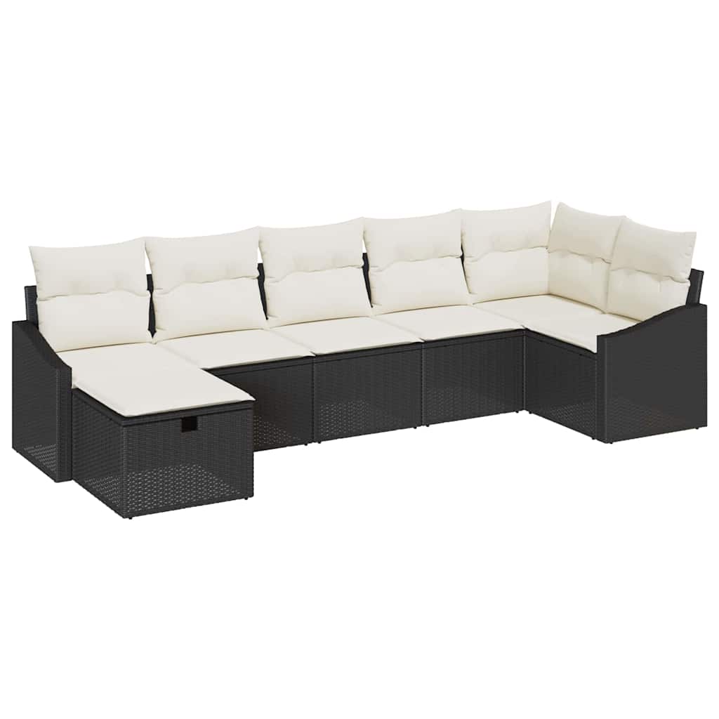 Sofa Sæt med pude med opbevaring 7 pcs Sort polyrattan