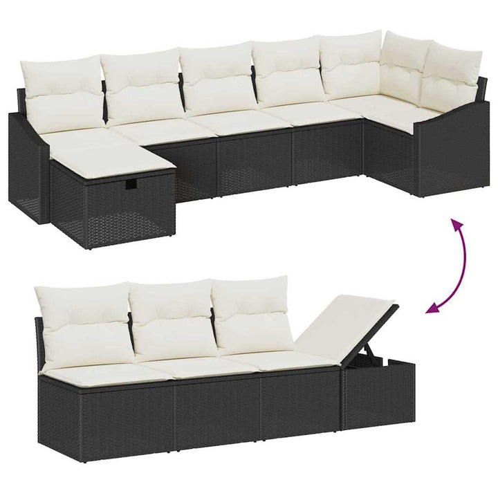 Sofa Sæt med pude med opbevaring 7 pcs Sort polyrattan