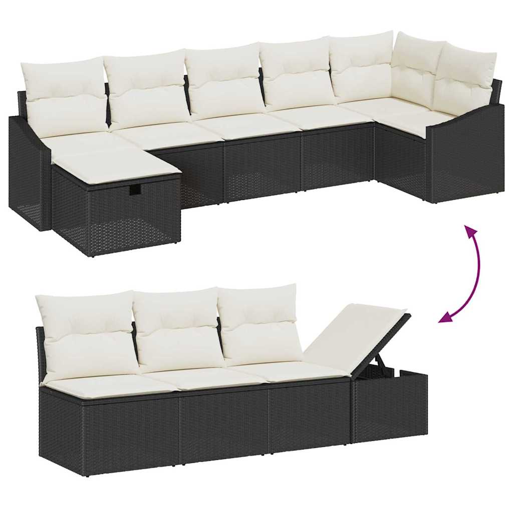 Sofa Sæt 7 stk. Sort polyrattan