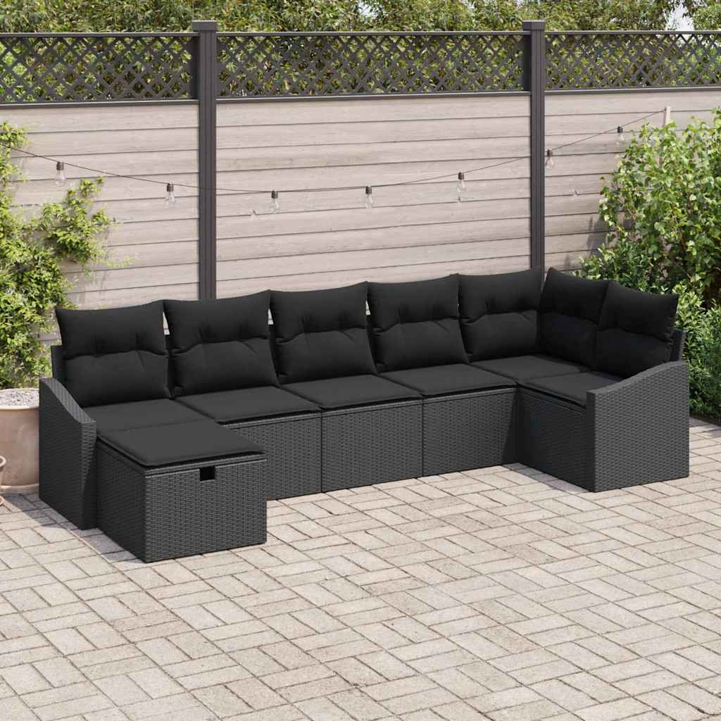 Sofa Sæt med pude med opbevaring Sort polyrattan