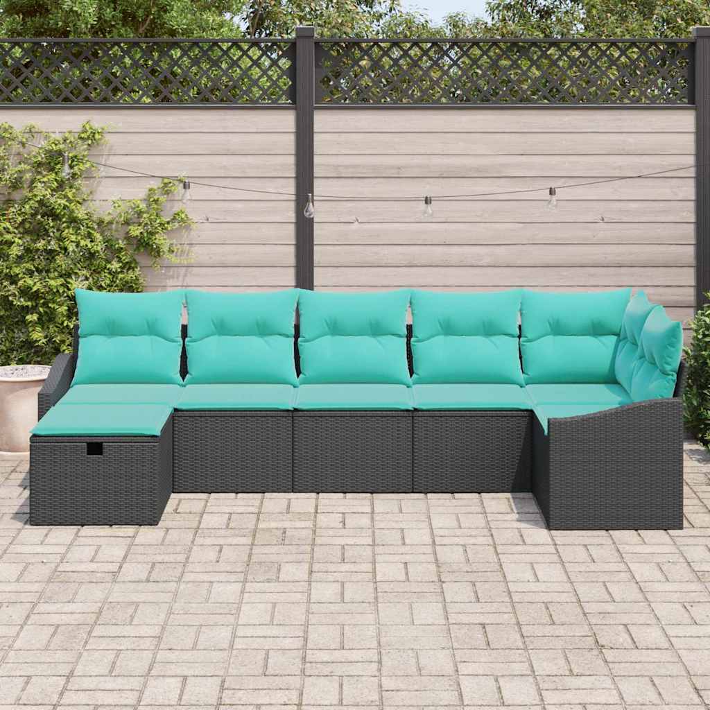 Sofa Sæt med pude med opbevaring Sort polyrattan