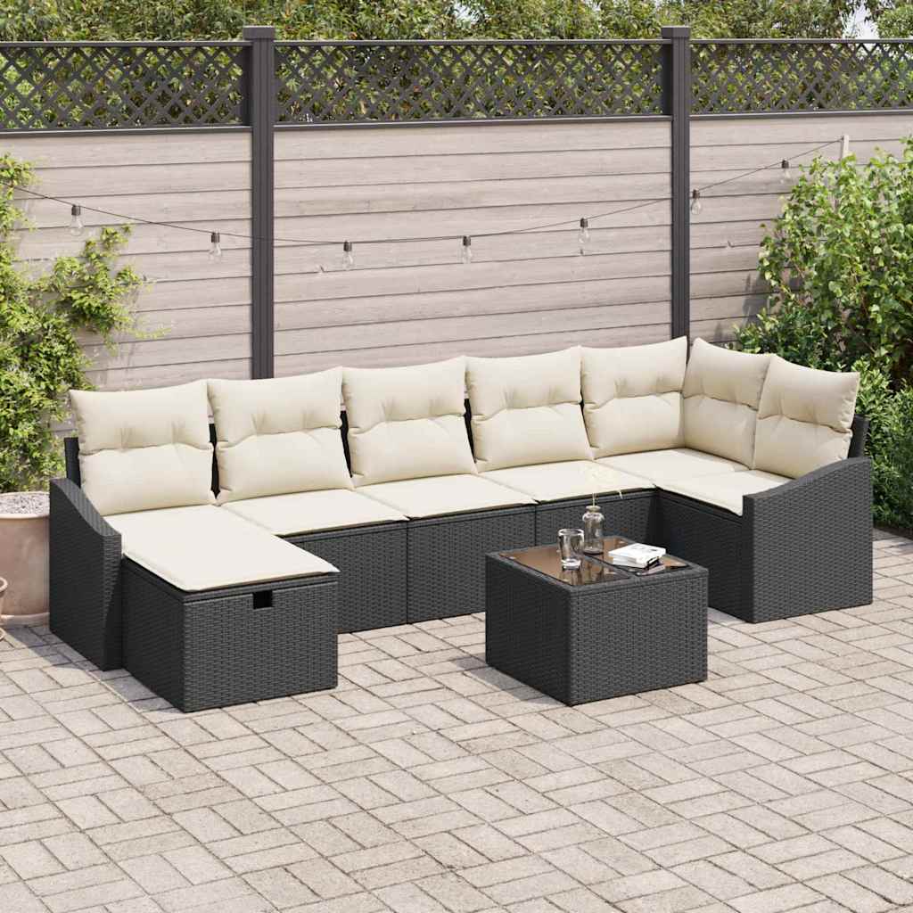Sofa Sæt med pude med opbevaring 8 pcs Sort polyrattan