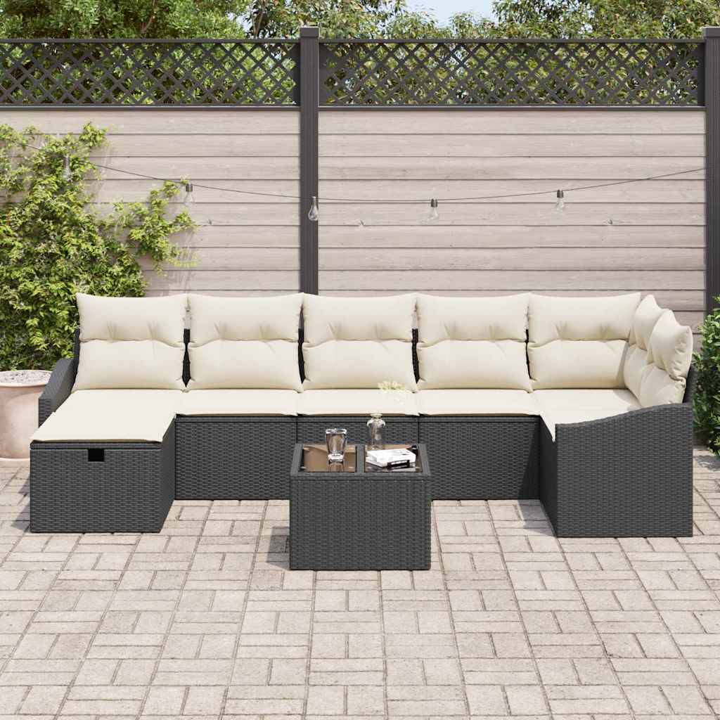 Sofa Sæt med pude med opbevaring 8 pcs Sort polyrattan