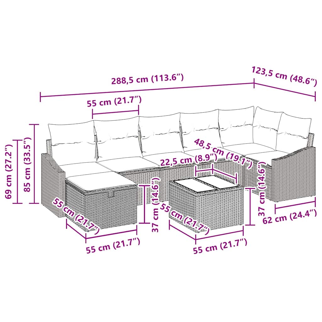 Sofa Sæt med pude med opbevaring 8 pcs Sort polyrattan
