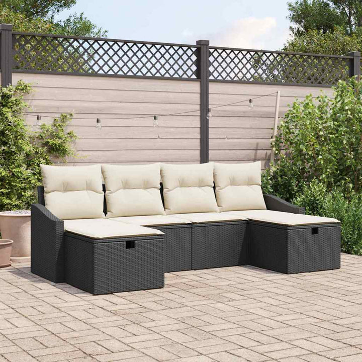 Havesofa Sæt med pude 6 pcs Sort Poly rattan
