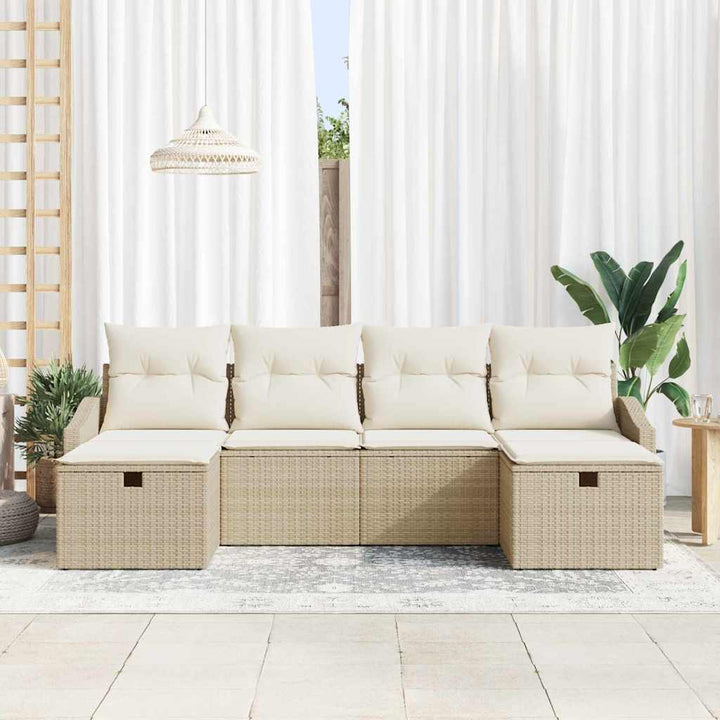 Havesofa Sæt med pude 6 pcs Beige Poly rattan