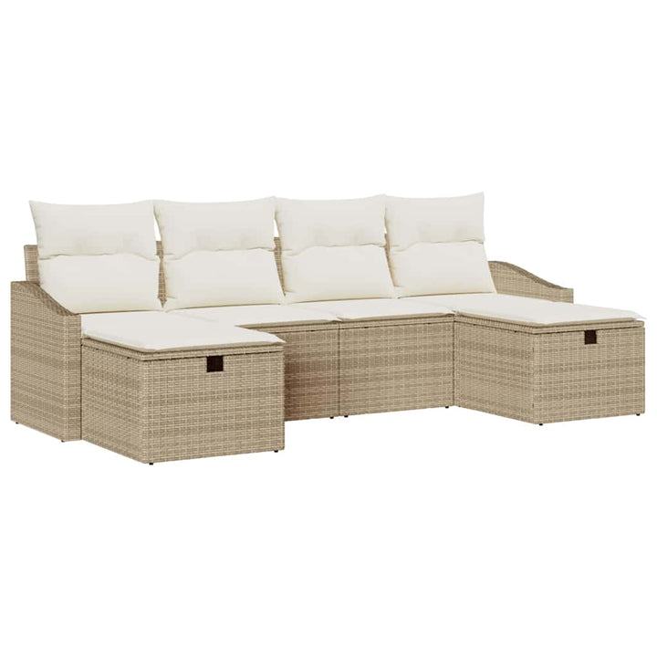 Havesofa Sæt med pude 6 pcs Beige Poly rattan