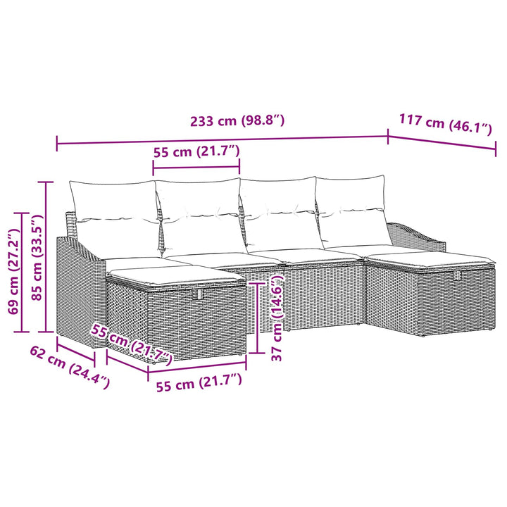 Havesofa Sæt 6 stk. polyrattan