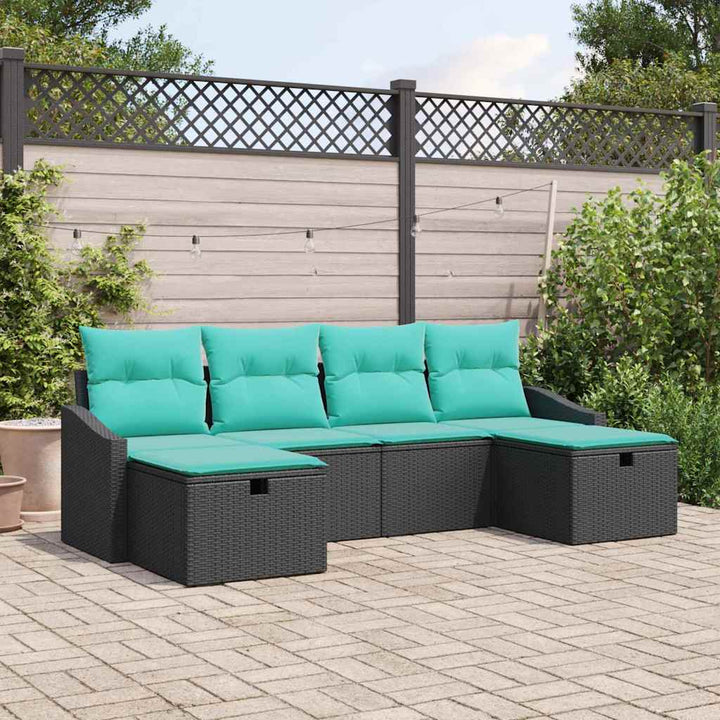 Havesofa Sæt med pude 6 pcs Sort Poly rattan