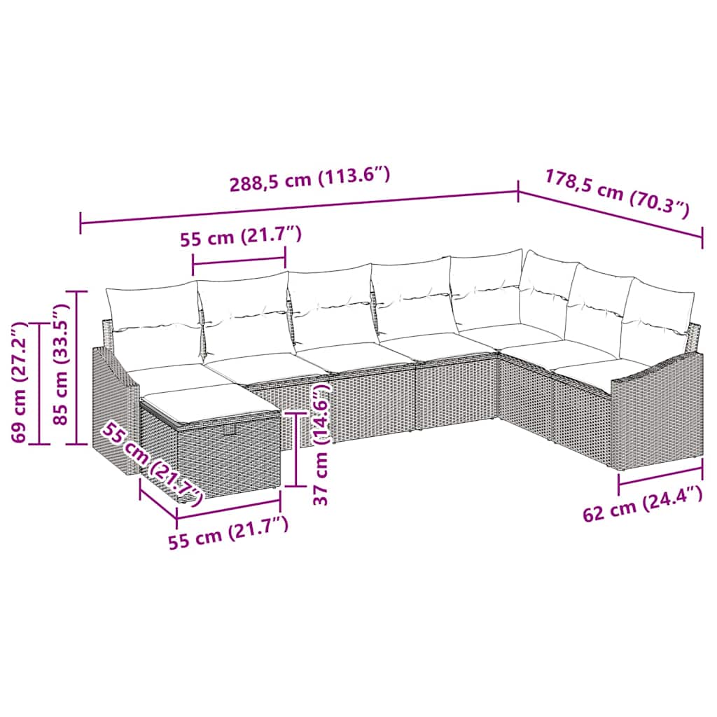 Havesofa Sæt 8 stk. polyrattan