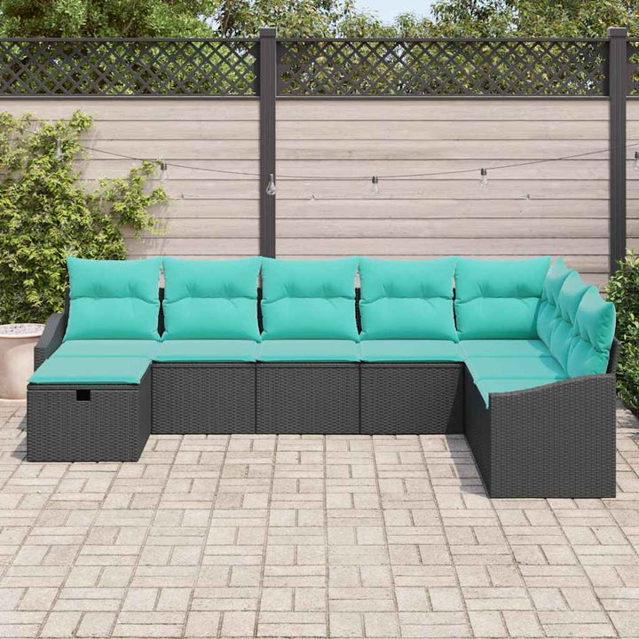 Havesofa Sæt med pude 8 pcs Sort Poly rattan