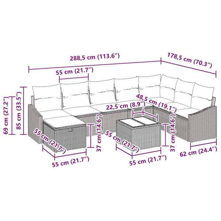 Havesofa Sæt 9 stk. polyrattan