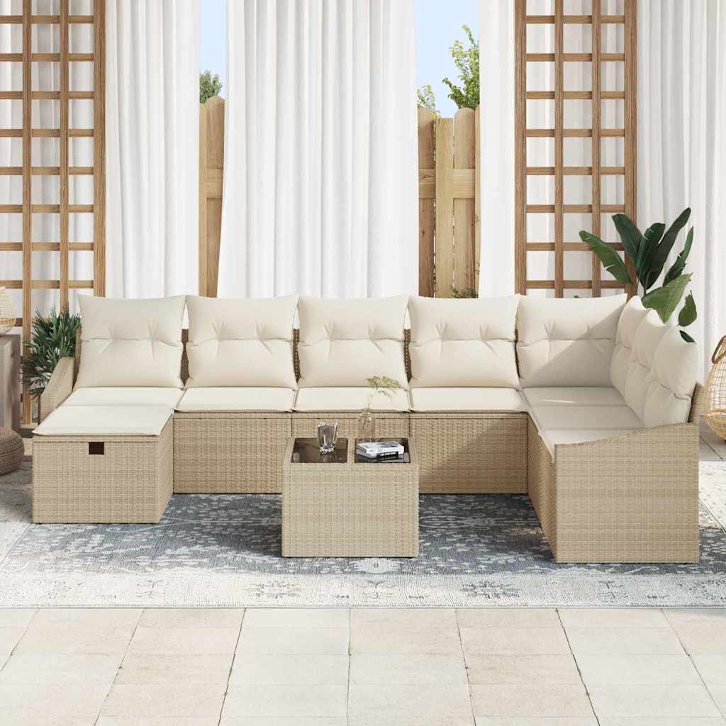 Havesofa Sæt med pude med opbevaring 9 pcs polyrattan