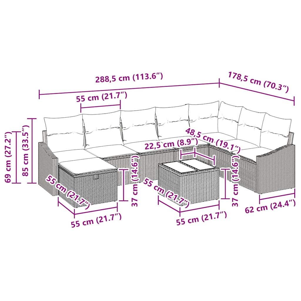 Havesofa Sæt 9 stk. polyrattan