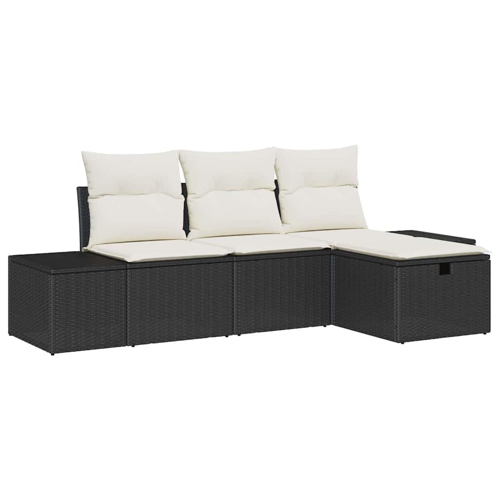 Havesofa Sæt med pude 4 pcs Sort Poly rattan