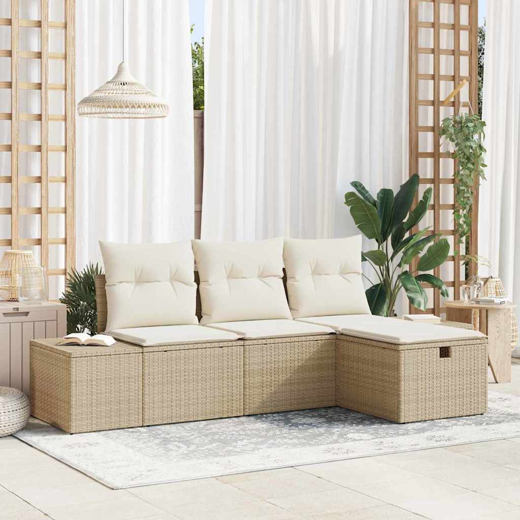 Havesofa Sæt med pude 4 pcs Beige Poly rattan