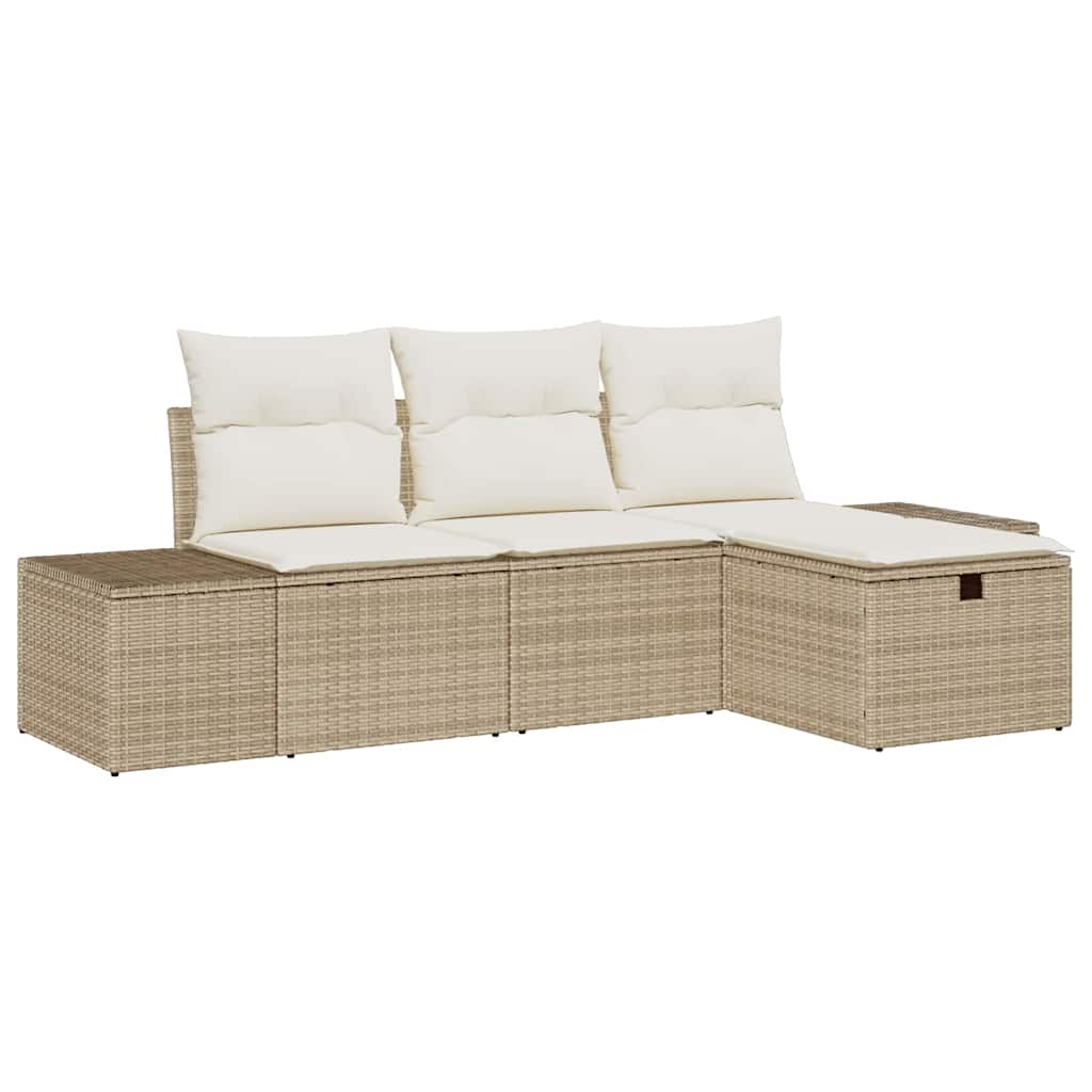 Havesofa Sæt med pude 4 pcs Beige Poly rattan