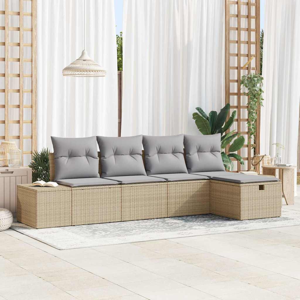Havesofa Sæt 5 stk. Beige polyrattan