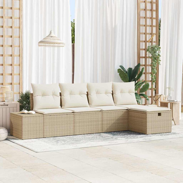 Havesofa Sæt med pude 5 pcs Beige polyrattan