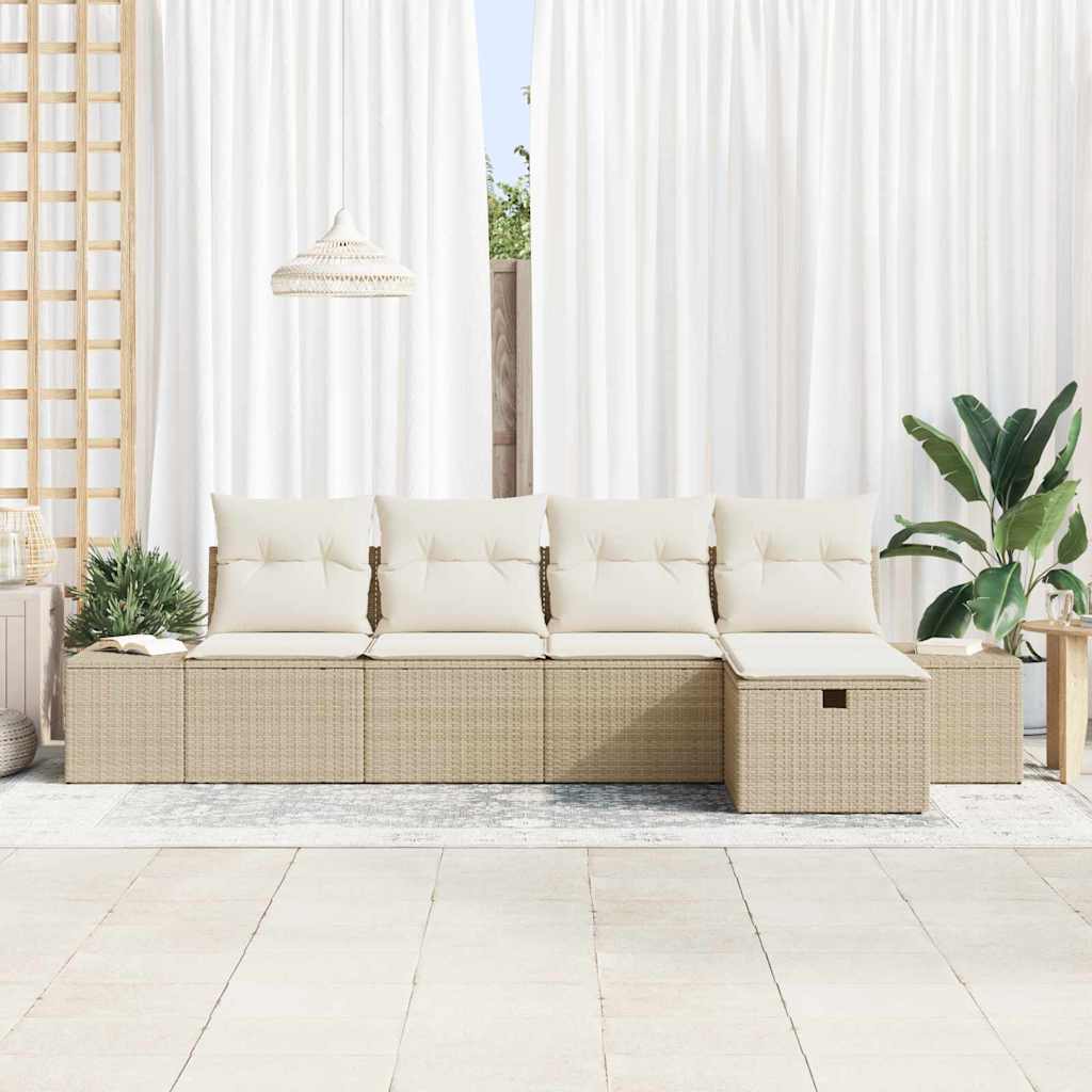 Havesofa Sæt med pude 5 pcs Beige polyrattan