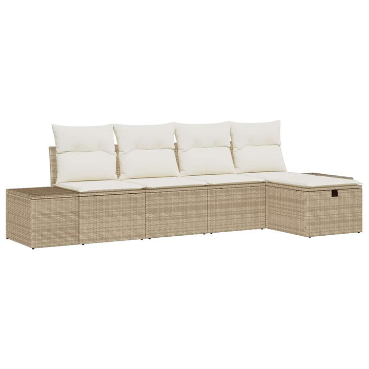 Havesofa Sæt med pude 5 pcs Beige polyrattan