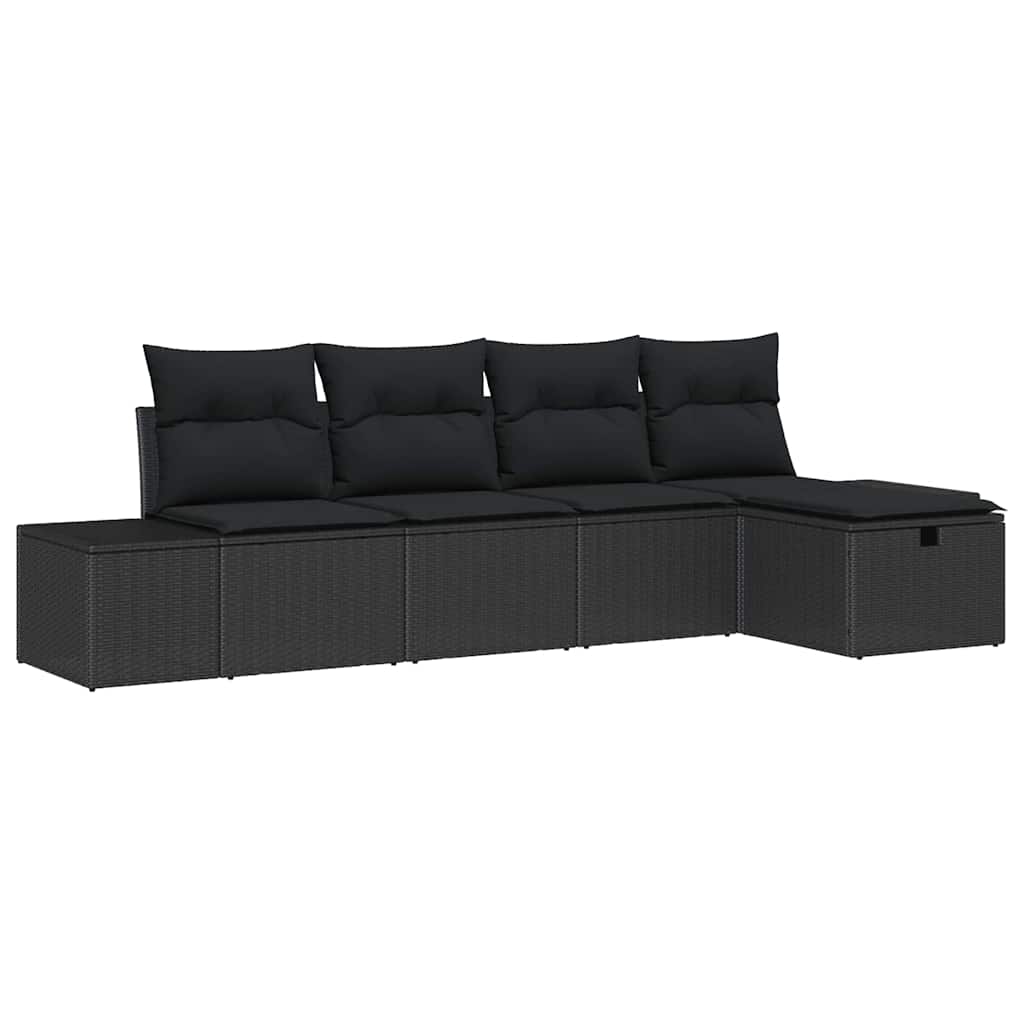 Havesofa Sæt med pude 5 pcs Sort polyrattan