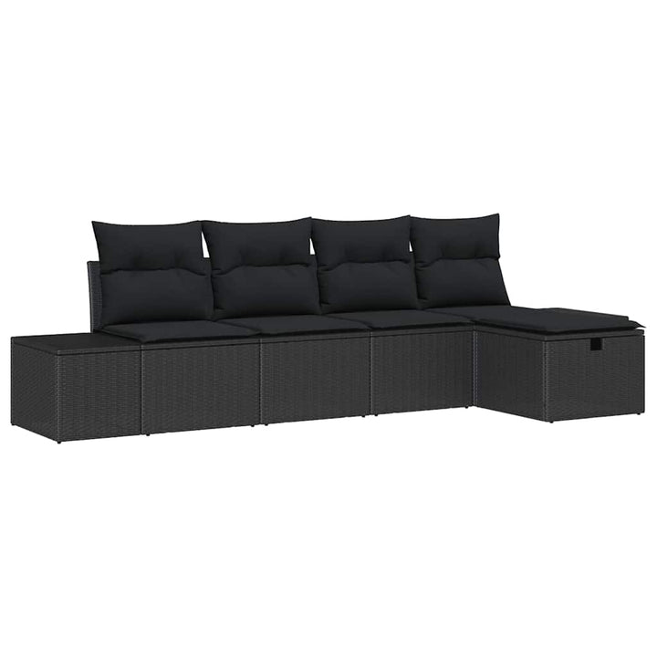 Havesofa Sæt med pude 5 pcs Sort polyrattan