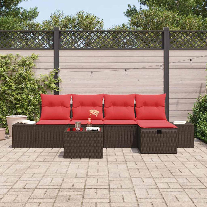Havesofa Sæt med pude 6 pcs Brun polyrattan