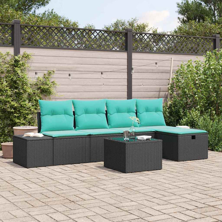 Havesofa Sæt 6 stk. Sort polyrattan