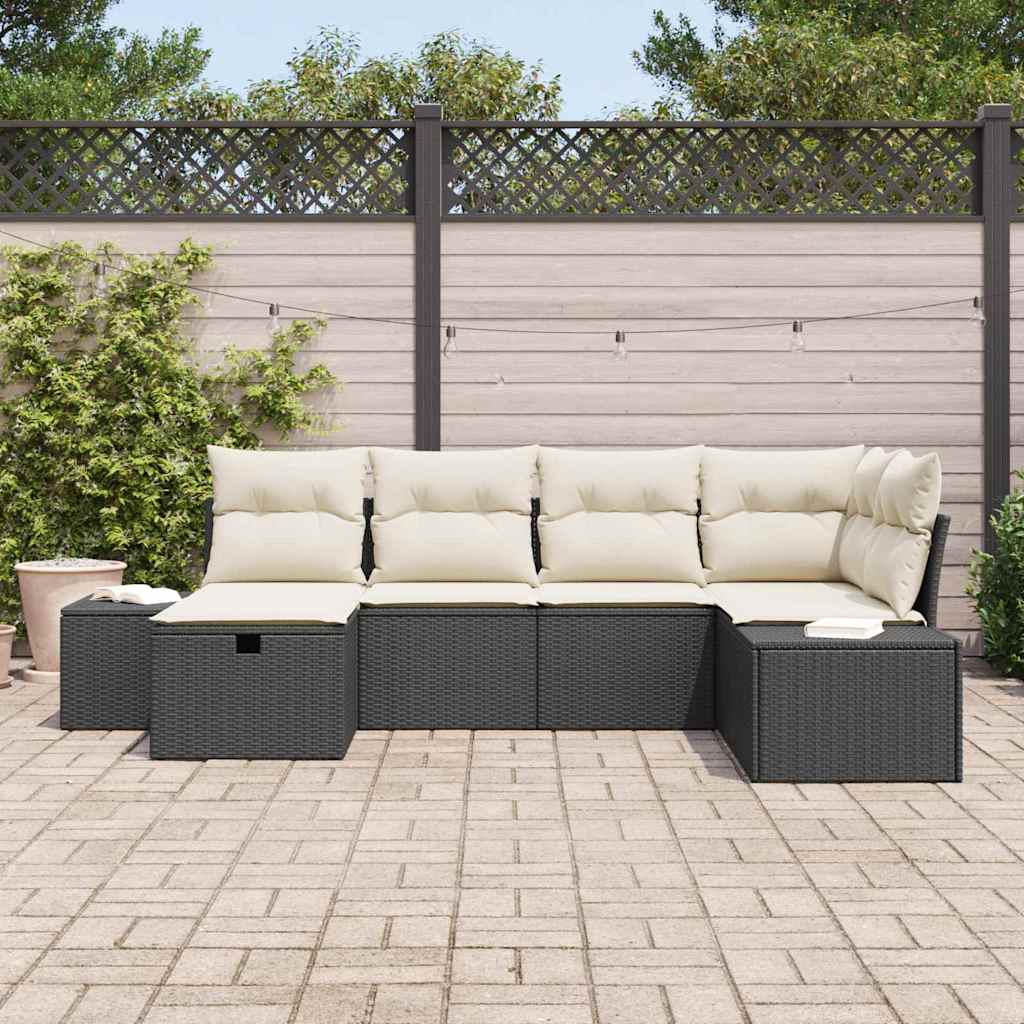Havesofa Sæt 6 stk. Sort polyrattan