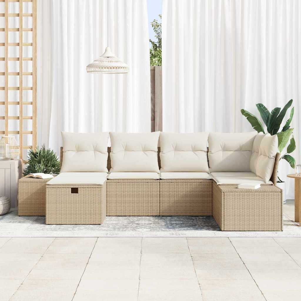 Havesofa Sæt med pude 6 pcs Beige polyrattan
