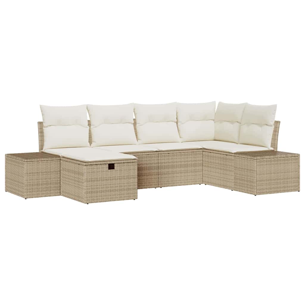 Havesofa Sæt med pude 6 pcs Beige polyrattan