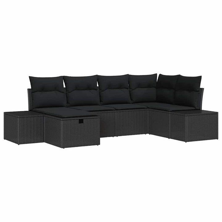Havesofa Sæt med pude 6 pcs Sort polyrattan