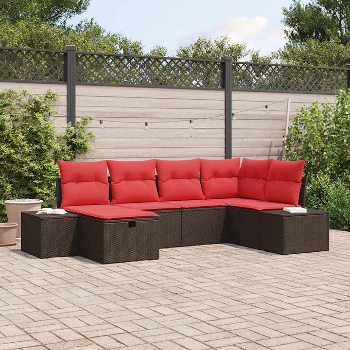 Havesofa Sæt med pude 6 pcs Brun polyrattan