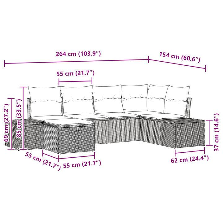 Havesofa Sæt 6 stk. Sort polyrattan